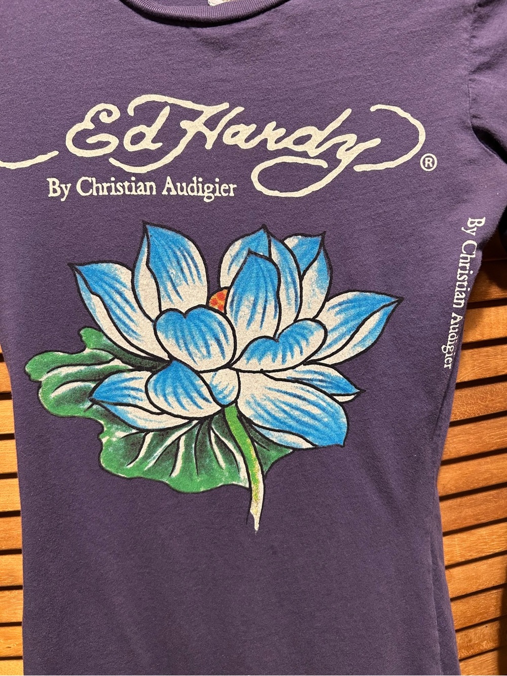 Ed Hardy Purple Long Sleeve Tunic Dress with Blue & Green Lotus Graphic - Picture 8 of 16